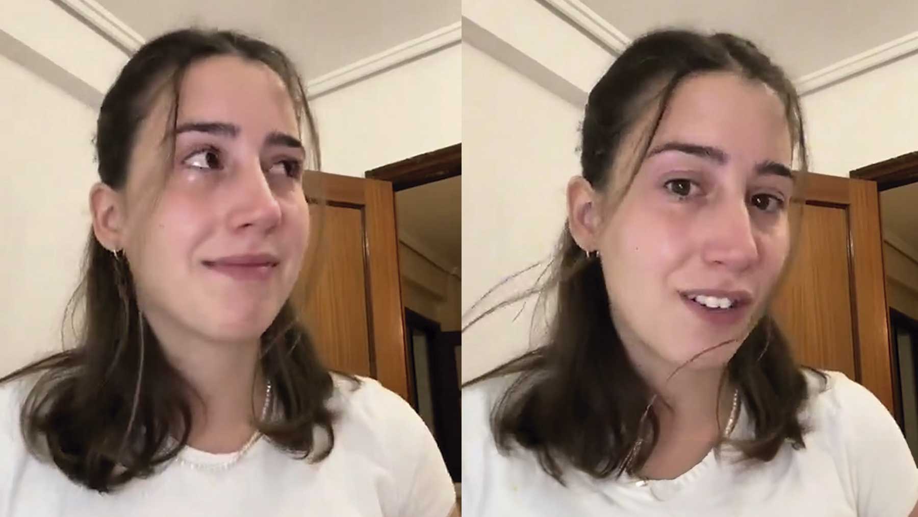 Dos capturas de imagen de Alicia que muestran su emoción en el vídeo en que pedía trabajo.