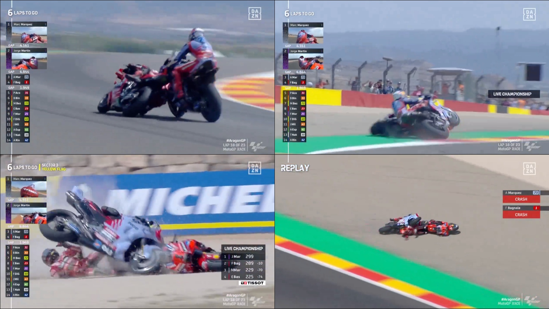 Así fue el accidente entre Álex Márquez y Pecco Bagnaia.