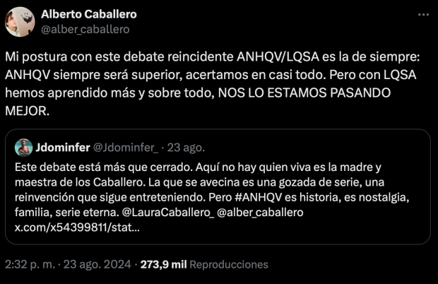 Alberto Caballero se pronuncia en su cuenta de X sobre la polémica entre La que se avecina y Aquí no hay quien viva.