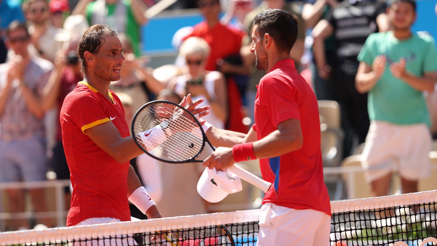 Rafa Nadal y Novak Djokovic, en los Juegos Olímpicos de París. (Getty)
