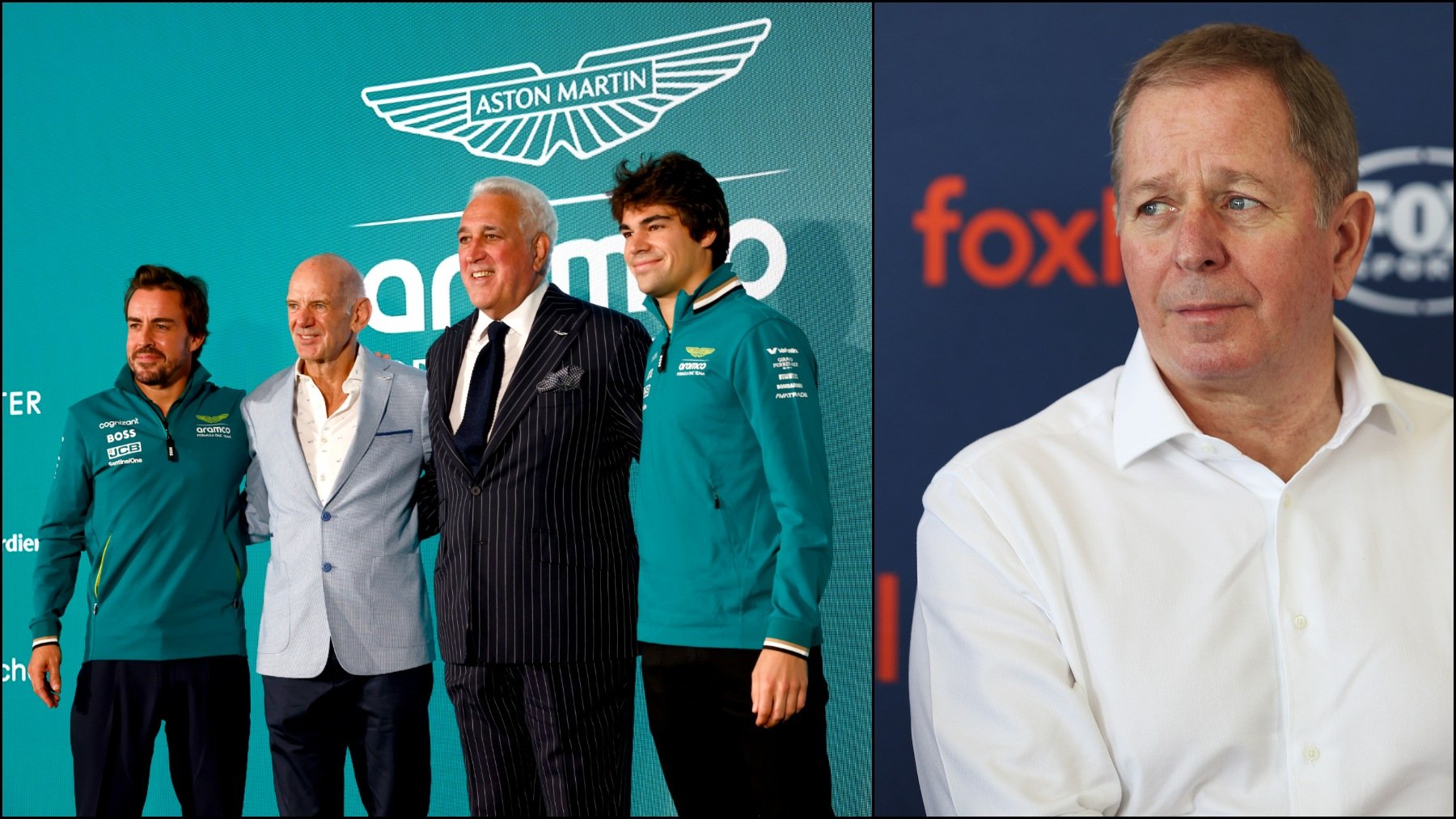 Martin Brundle y la presentación de Adrian Newey con Aston Martin. (Getty)