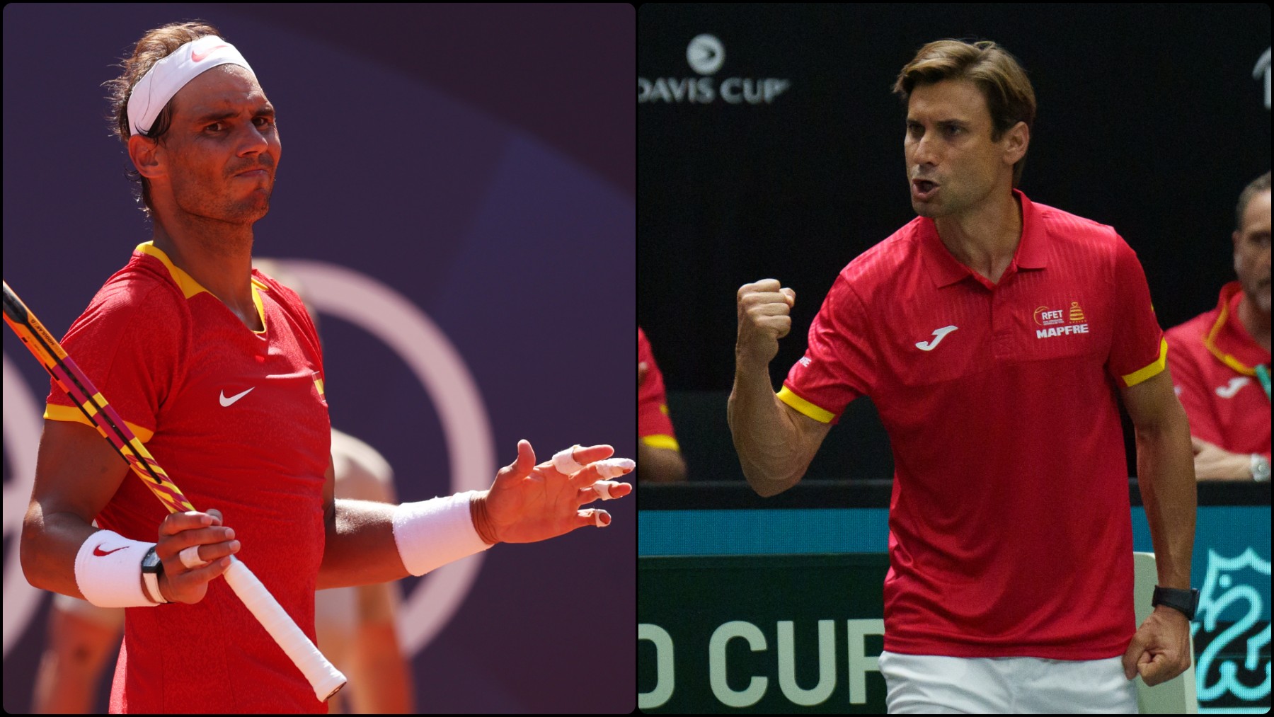 Rafa Nadal, durante un partido en París, y David Ferrer celebra un punto en las finales de la Copa Davis.