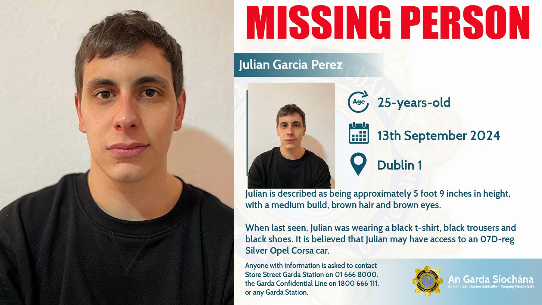 Cartel de Julián García Pérez difundido por la Policía de Irlanda.