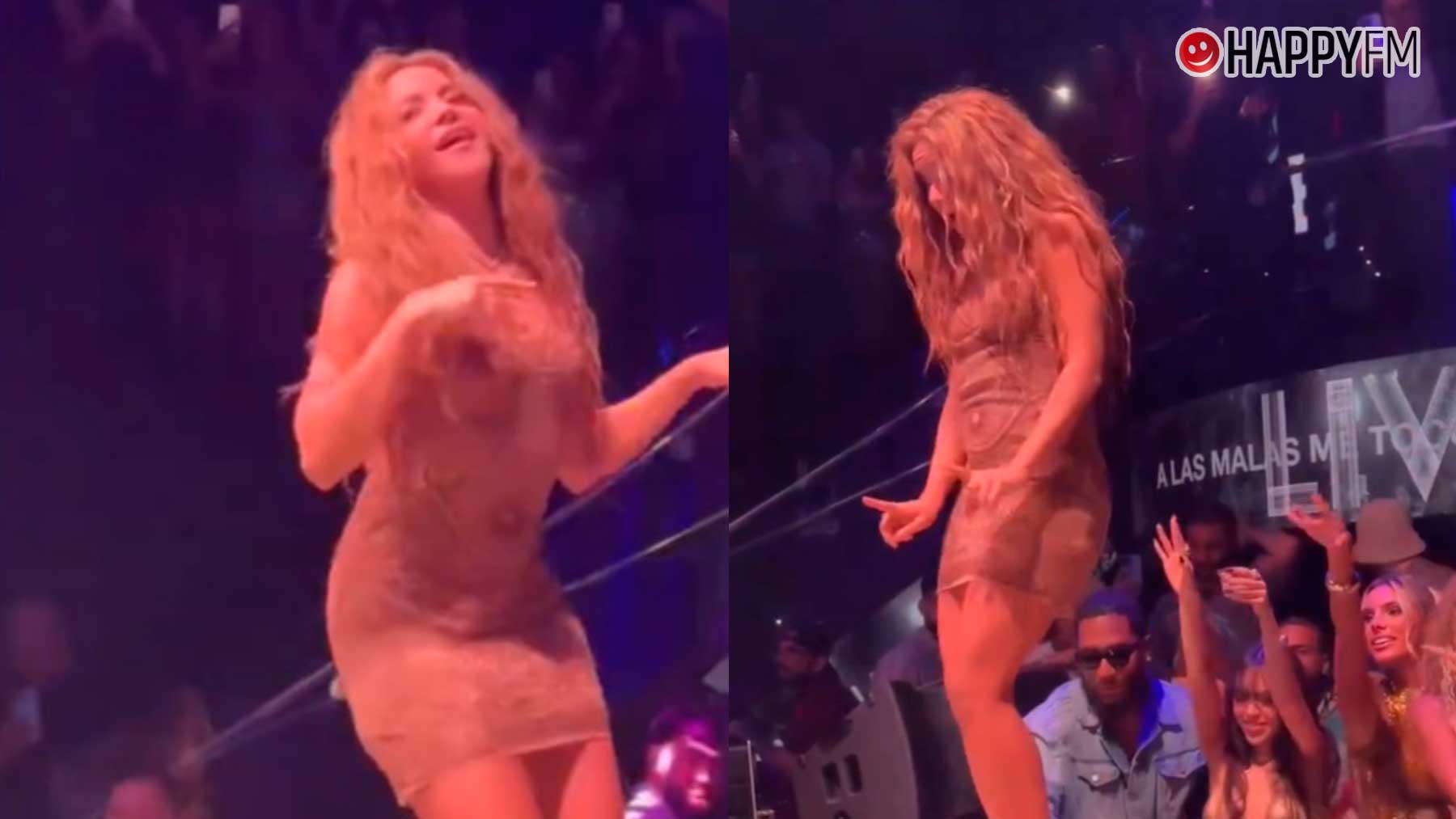 Shakira se tiene que bajar de un escenario para evitar que le graben por debajo del vestido (Redes sociales).