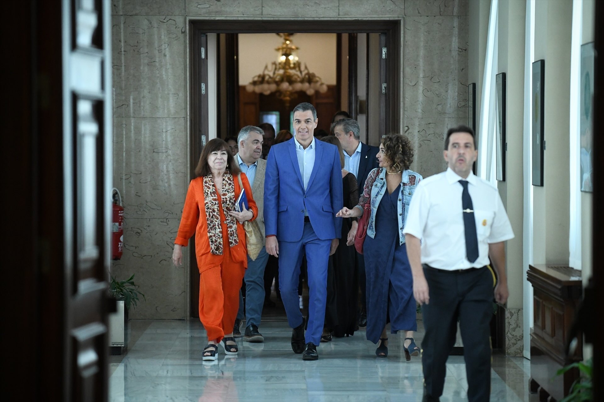 Sánchez a su llegada a la reunión en el Congreso.