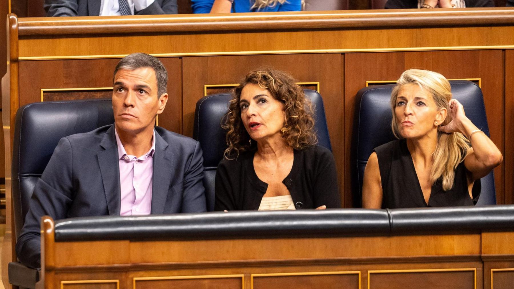 Pedro Sánchez, María Jesús Montero y Yolanda Díaz.