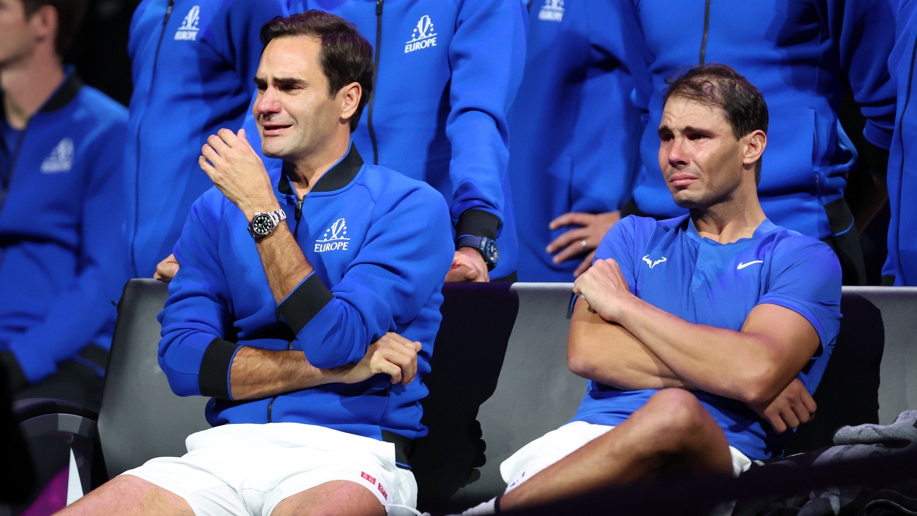 Roger Federer y Rafa Nadal, en la Laver Cup. (Getty)