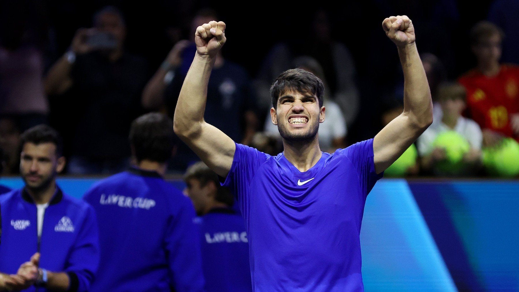 Carlos Alcaraz celebra la victoria en la Laver Cup (Getty)