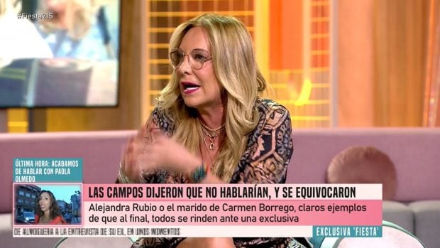 Belén Rodríguez no ha dudado en opinar sobre el conflicto de la familia Campos en su participación en Fiesta (Mediaset).