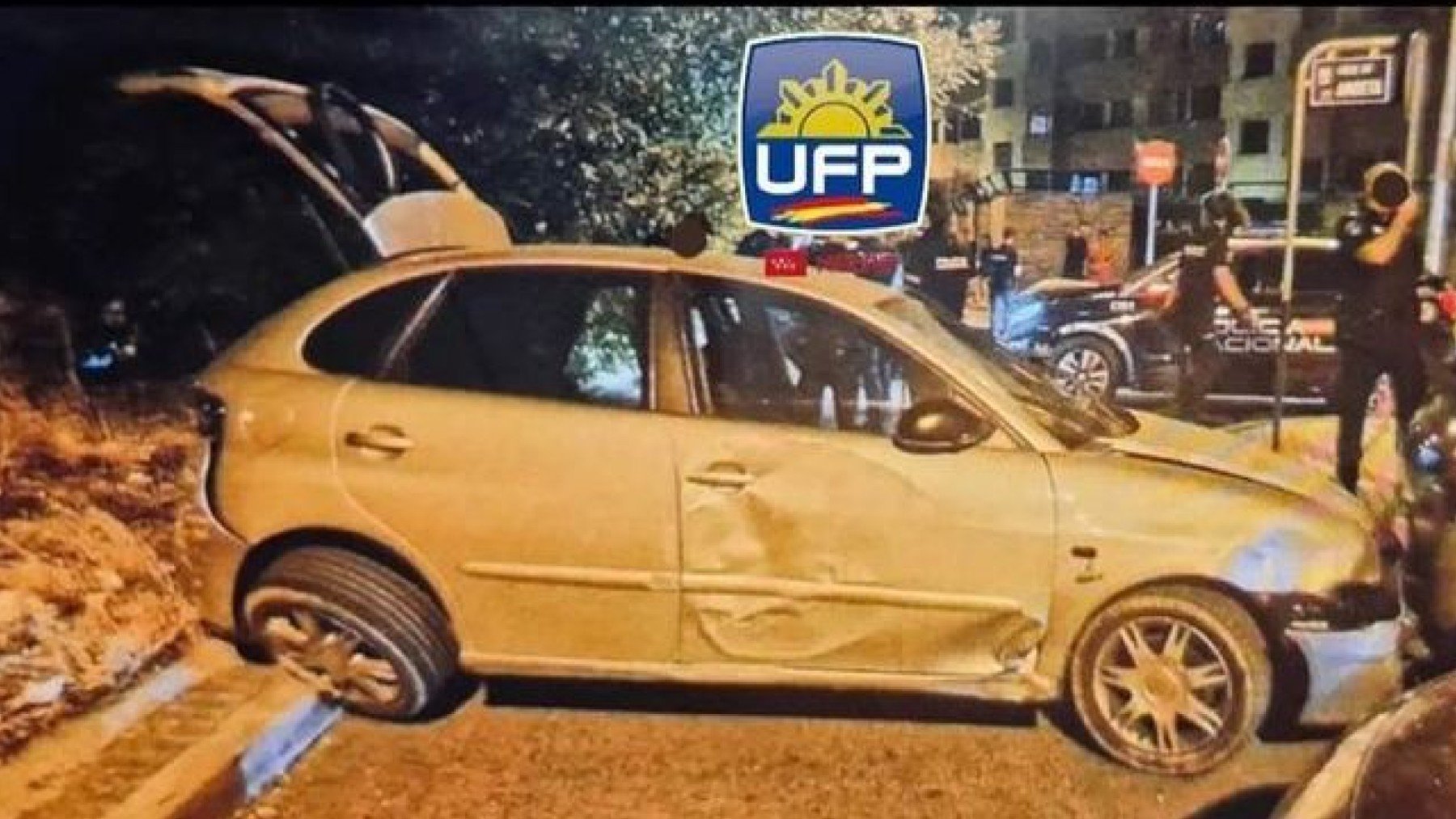 Estado en el quedó el coche del delincuente. Foto: UFP.