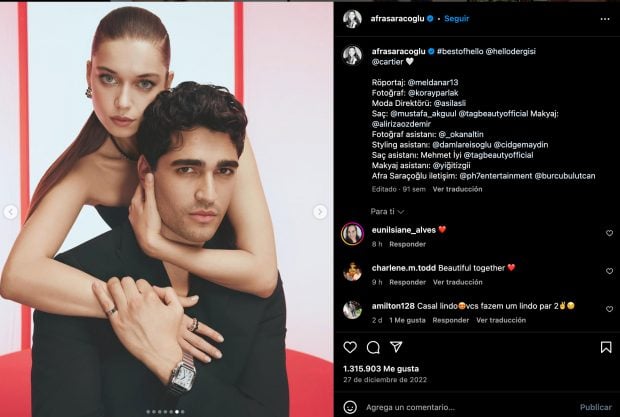 Afra Saraçoglu y su ex pareja, Mert Yazıcıoğlu. (Instagram) 