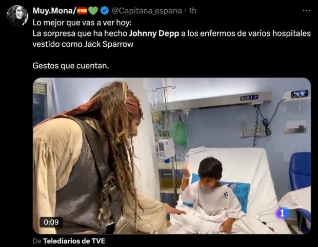 Usuario de X comenta la visita de Johnny Depp al Hospital de Donostia.