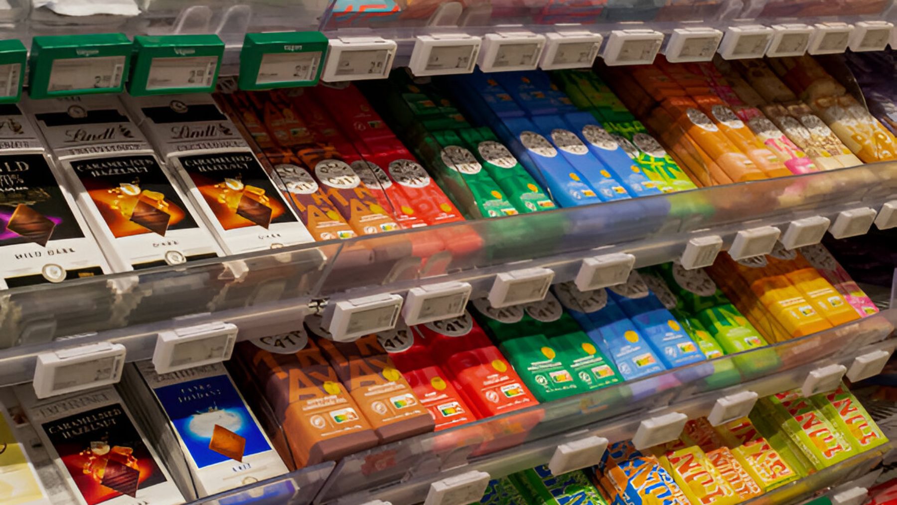 Tabletas de chocolate en un supermercado.