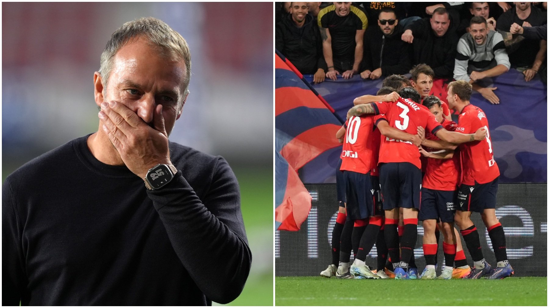 Hansi Flick, durante el Osasuna – Barcelona. (Getty)