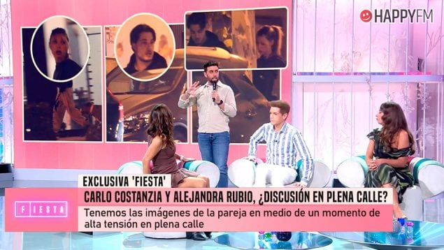 Fiesta paraliza el programa ante la llegada de unas imágenes de Alejandra Rubio y Carlo Costanzia (Mediaset).