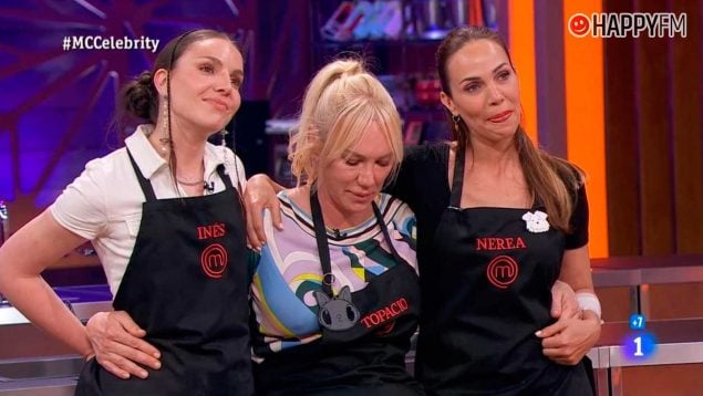 Inés Hernand, Topacio Fres y Nerea Garmendia en las cocinas de MasterChef Celebrity (RTVE).