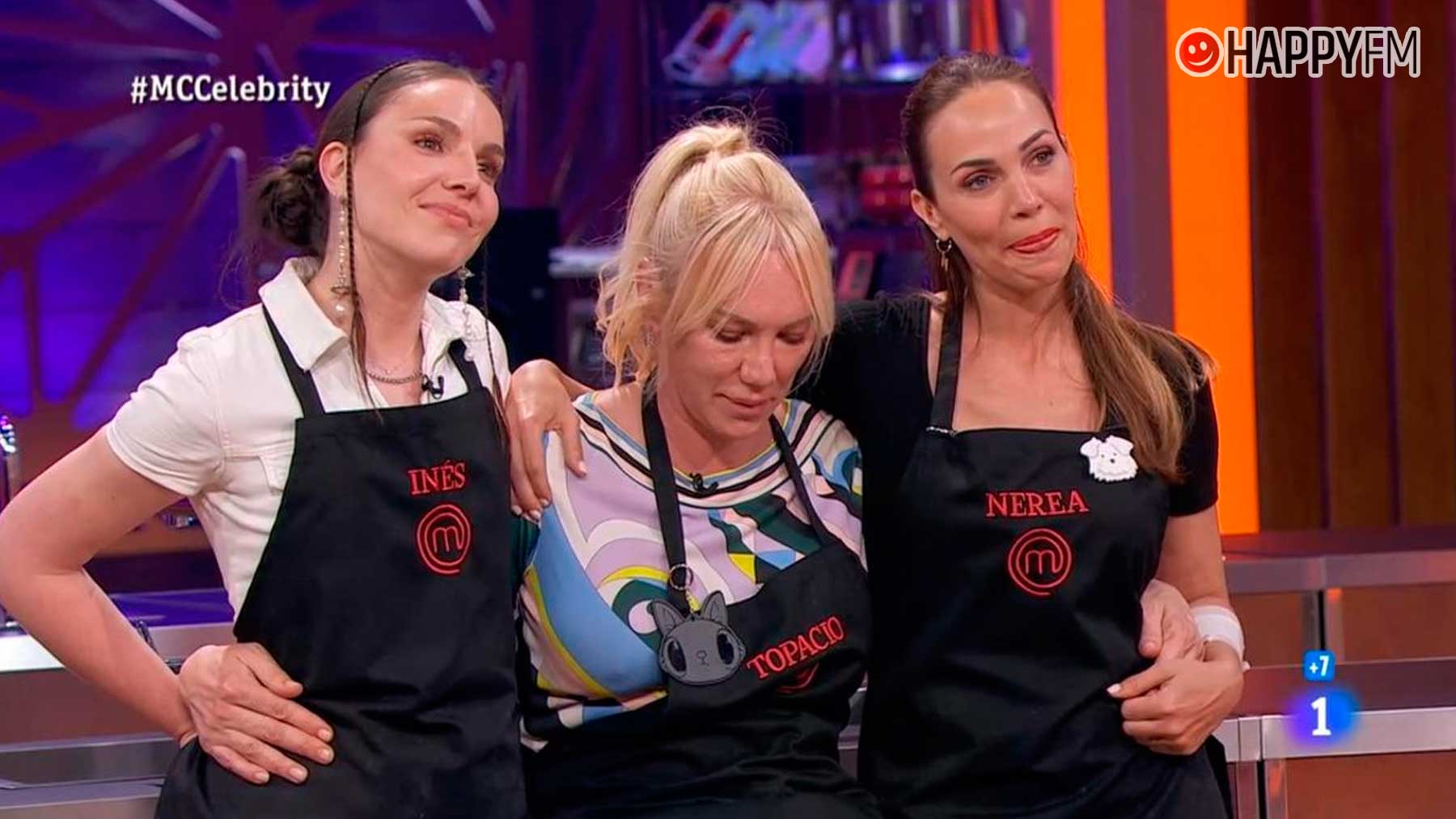 Inés Hernand, Topacio Fres y Nerea Garmendia en las cocinas de MasterChef Celebrity (RTVE).