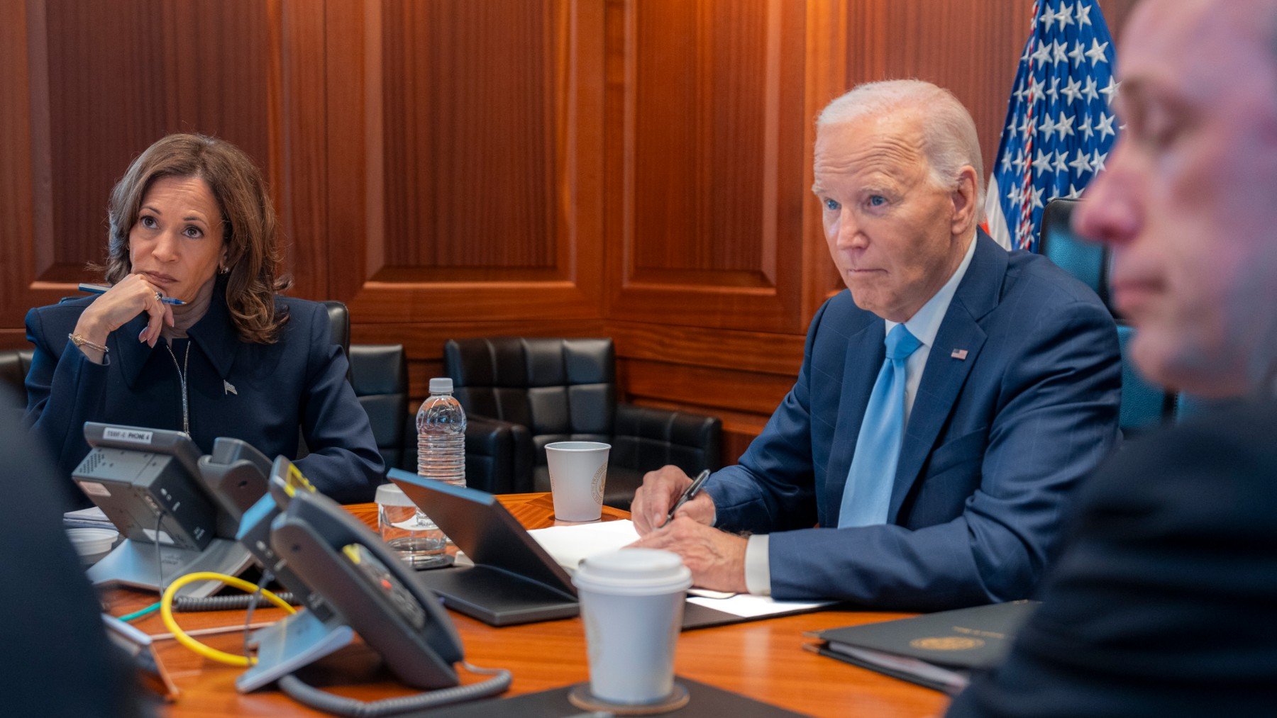 Kamala Harris y Joe Biden durante su reunión del miércoles sobre Israel en la Casa Blanca..