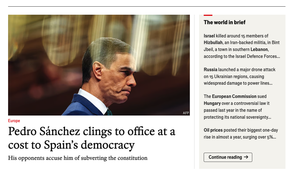 'The Economist', Pedro Sánchez