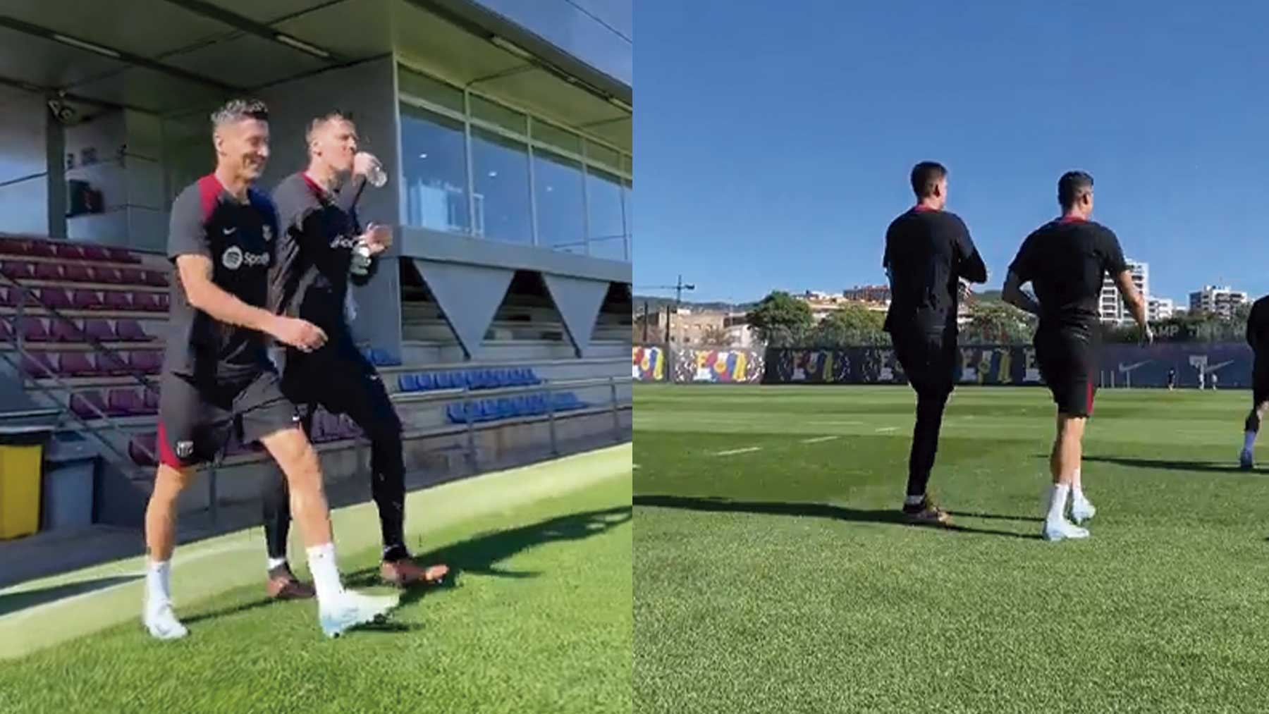 Szczesny junto a Lewandowski en el primer entrenamiento del polaco.