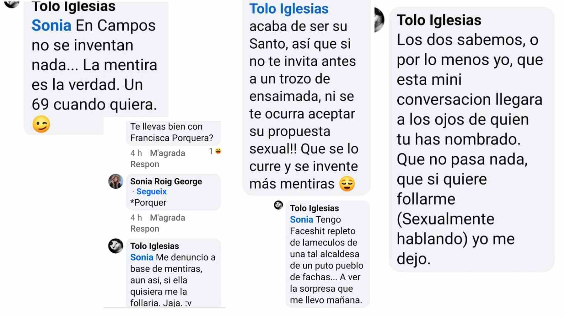 Los comentarios del usuario dirigidos a la alcaldesa Francisca Porquer.