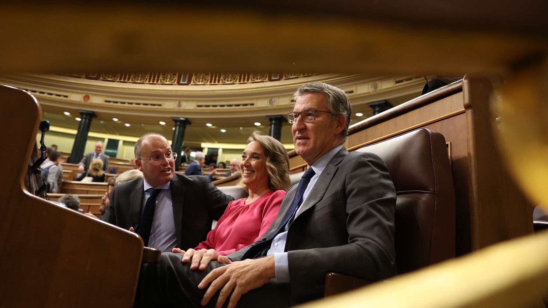 Feijóo, Gamarra y Tellado, en el Congreso. (EP)