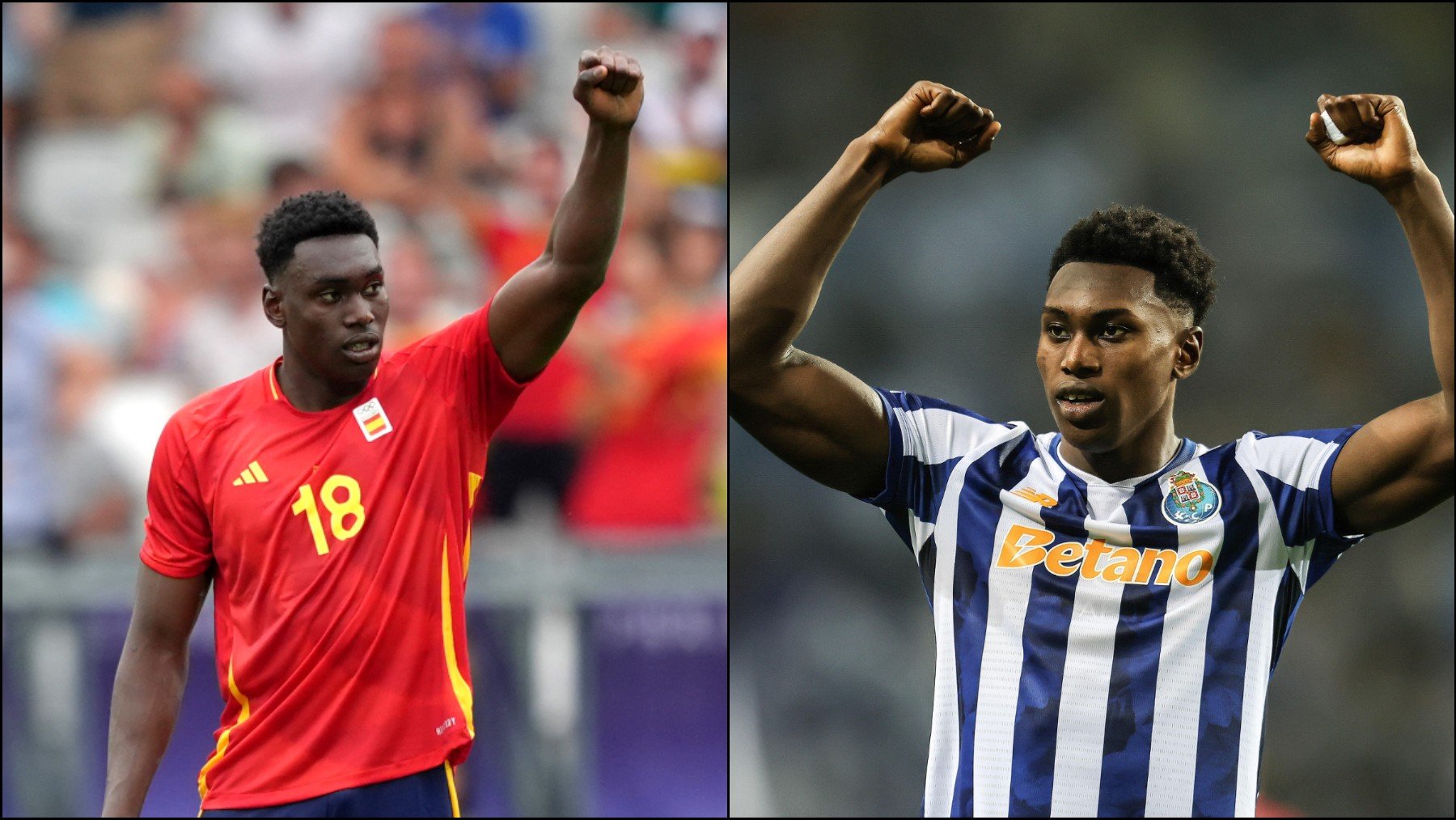 Samu Omorodion con las camisetas de España y Oporto. (Getty/EFE)