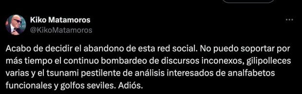 Kiko Matamoros anuncia su abandono de X (anteriormente conocido como Twitter).