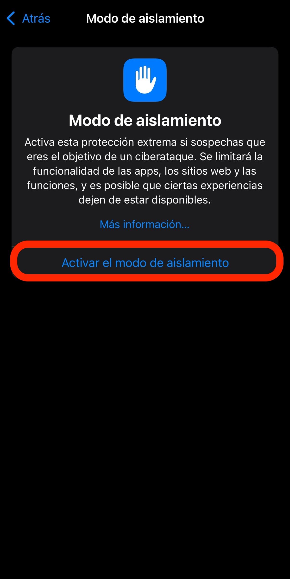 modo aislamiento iPhone