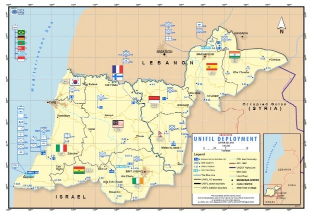 Mapa de la misión de la FINUL.