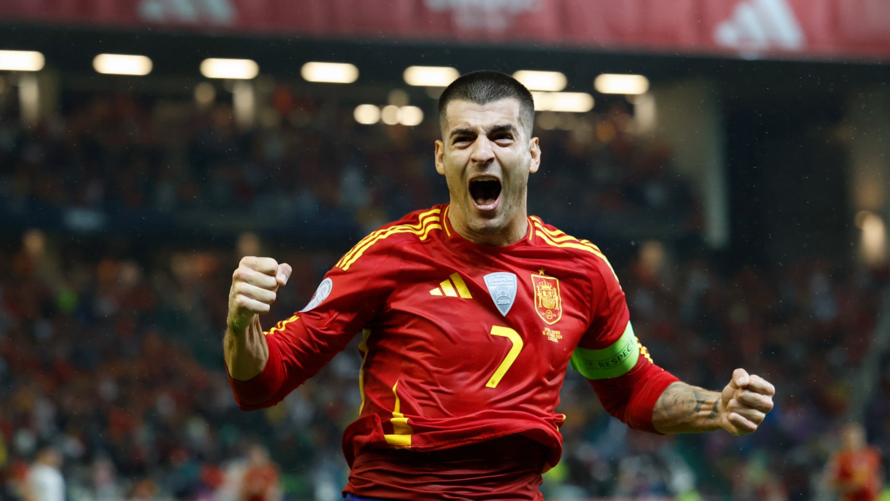 Morata celebra un gol con España. (EFE)