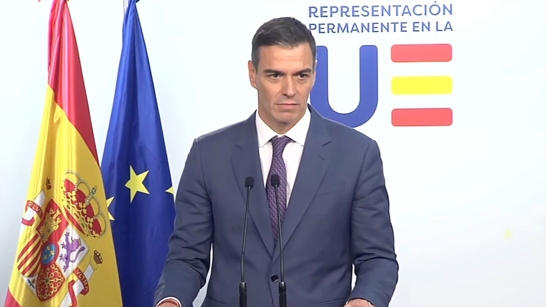 Pedro Sánchez en la rueda de prensa de Bruselas.