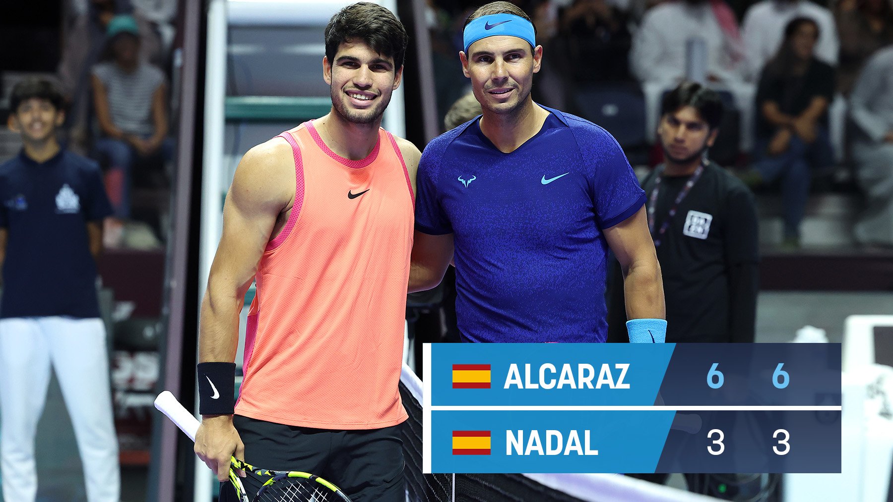 Rafa Nadal y Carlos Alcaraz, en el Six Kings Slam. (Getty)