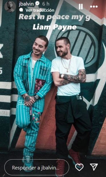 J Balvin se despide de Liam Payne. (Instagram)