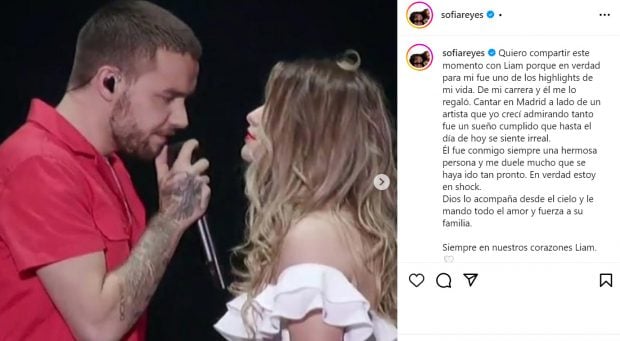 Sofía Reyes, destrozada por la muerte de Liam Payne. (Instagram)