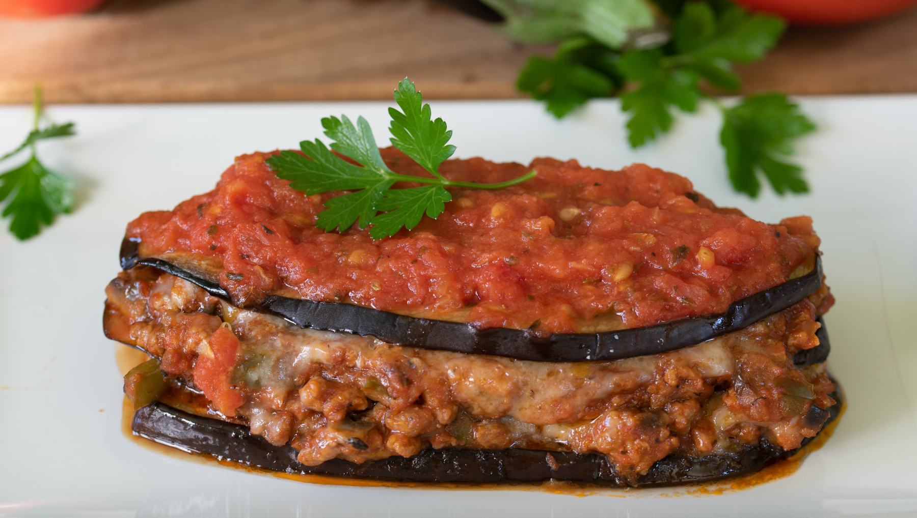 Lasaña de berenjena y carne sin pasta.