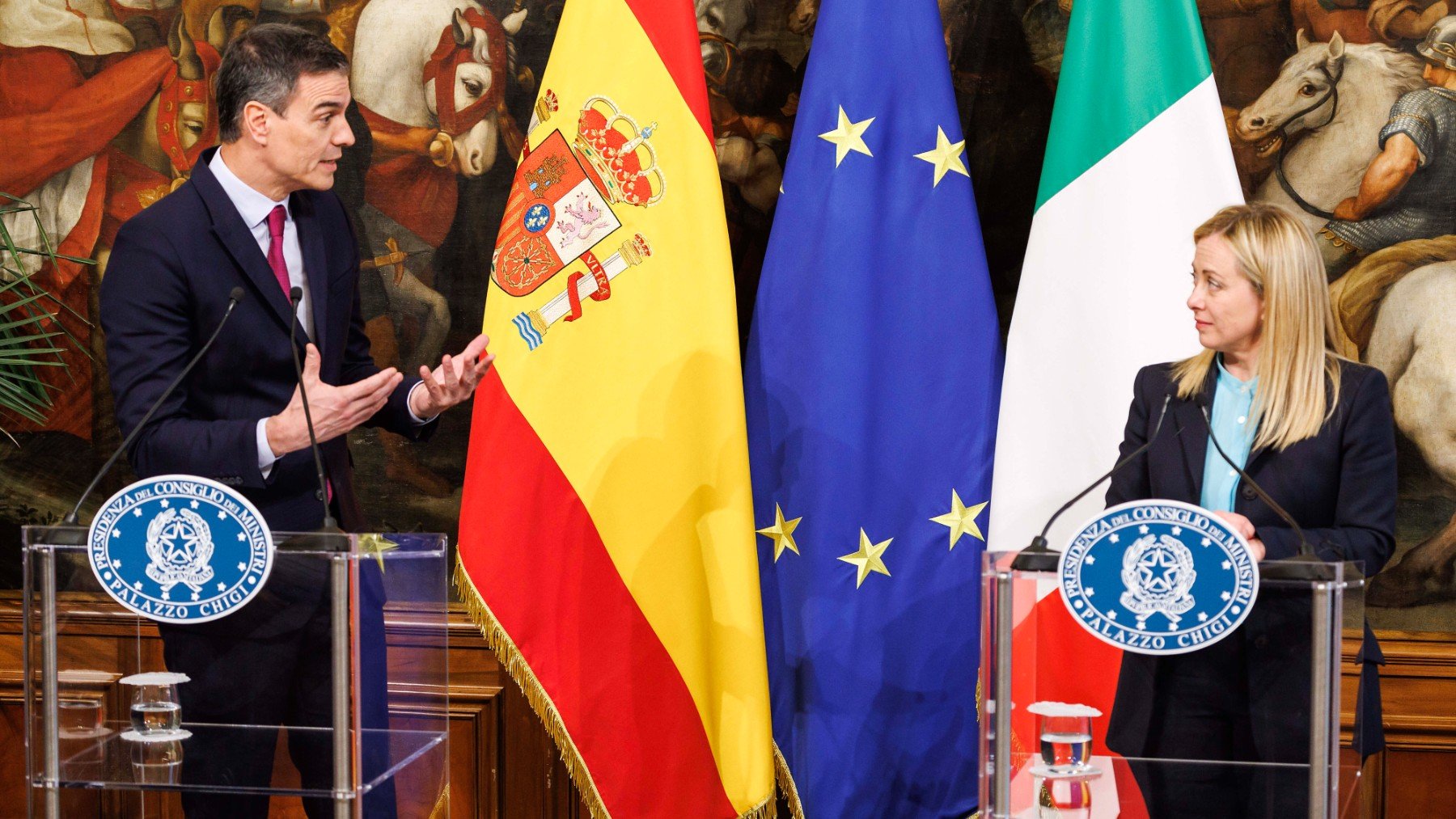 Pedro Sánchez y Giorgia Meloni.