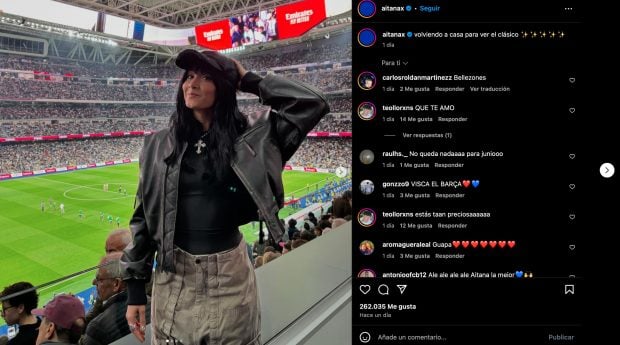 Aitana acude a ver el clásico en el Santiago Bernabéu. (Instagram)