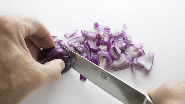 Cuchillo, cebolla, cortar, verduras