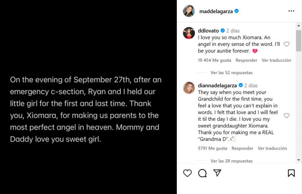 Madison de la Garza, hermana de Demi Lovato, confirma la muerte de su hija Xiomara. (Instagram)