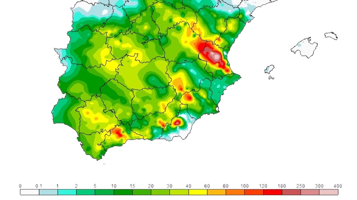 Mapa de la AEMET con las previsiones de precipitaciones para el pasado 29 de octubre