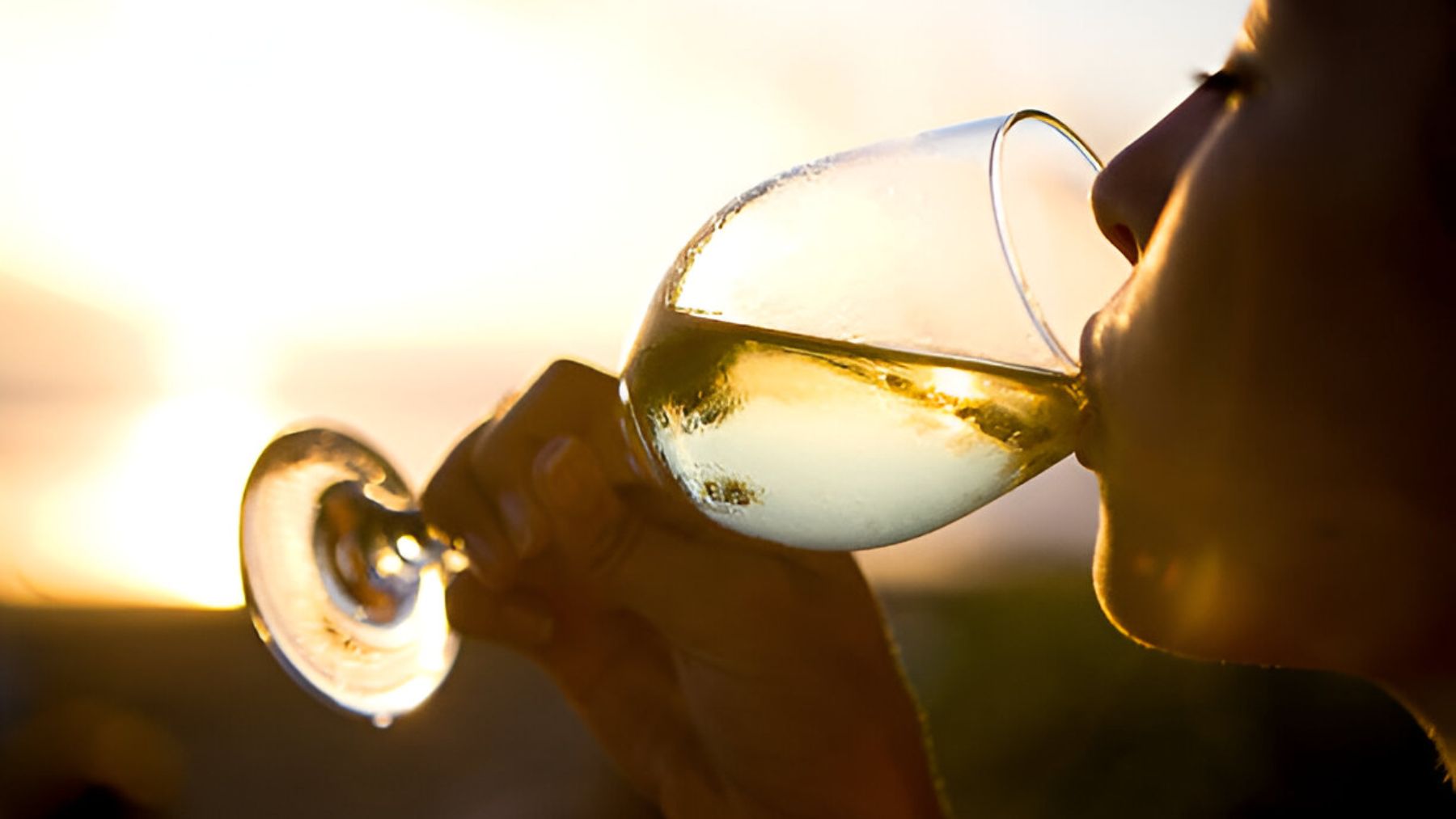 Mujer bebiendo vino blanco.