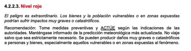 Implicaciones que supone el nivel rojo según la AEMET.