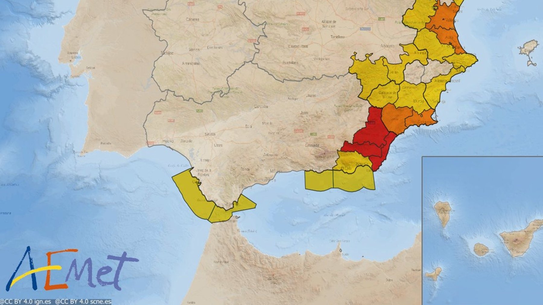 AEMET declara alerta roja este domingo en Almería por lluvias torrenciales.