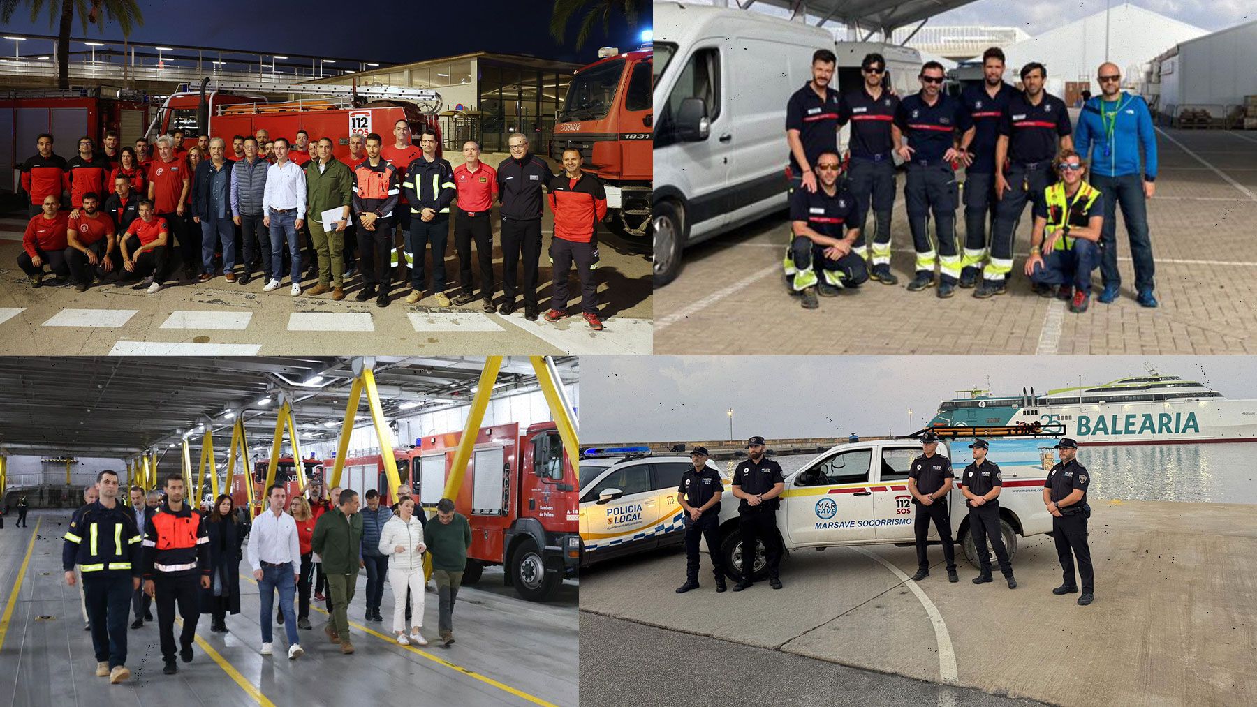 Bomberos de Mallorca, voluntarios de Formentera, Bomberos de Palma y policías de Ciudadela.