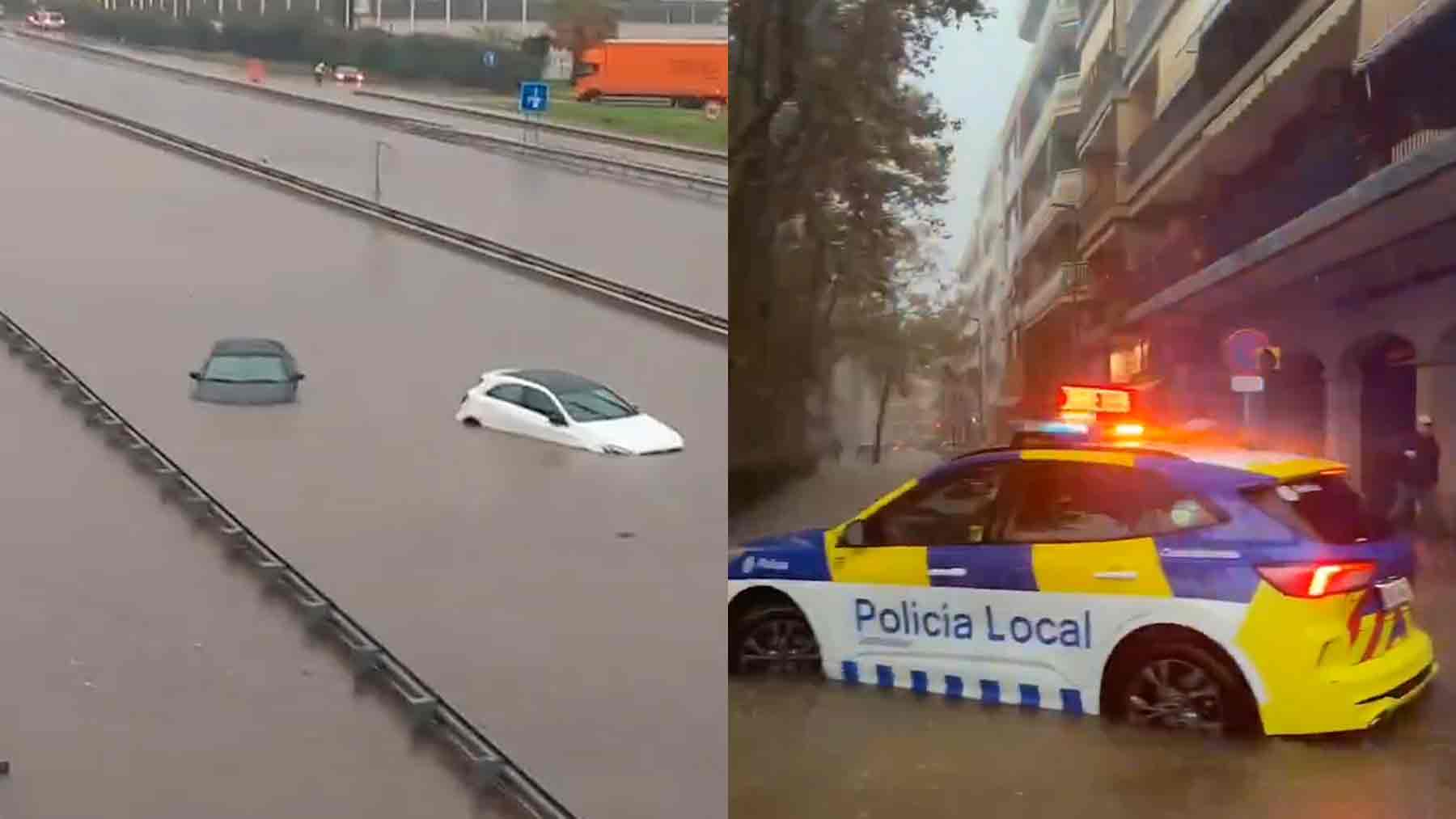 Imágenes de las carreteras inundadas en Barcelona.