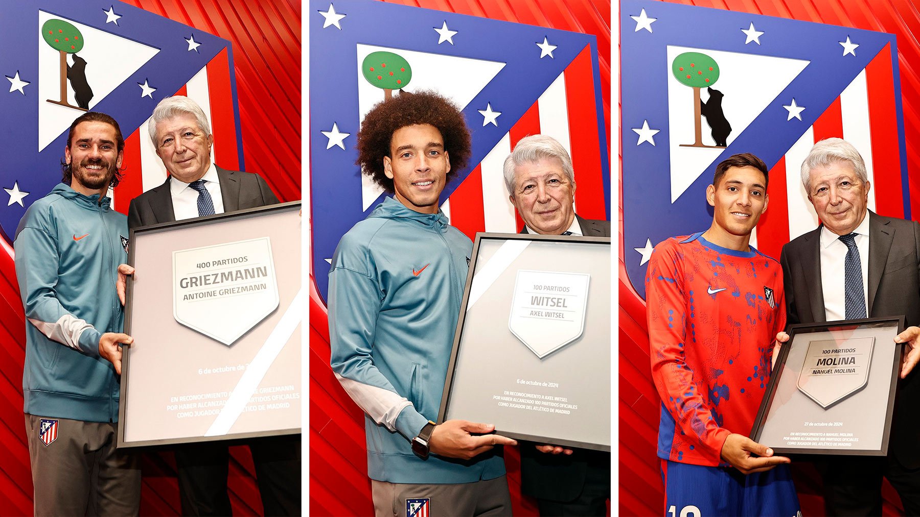 Griezmann, Witsel  y Nahuel, con Cerezo.