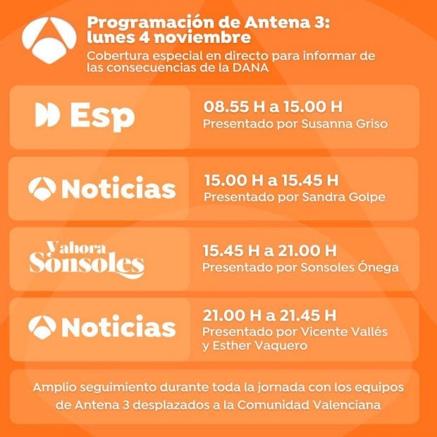 Así queda la programación de Antena 3 este lunes 4 de noviembre (Atresmedia).