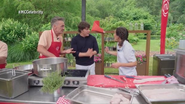 Francis Lorenzo, Jordi Cruz y Marina Rivers en MasterChef Celebrity 9. (RTVE)