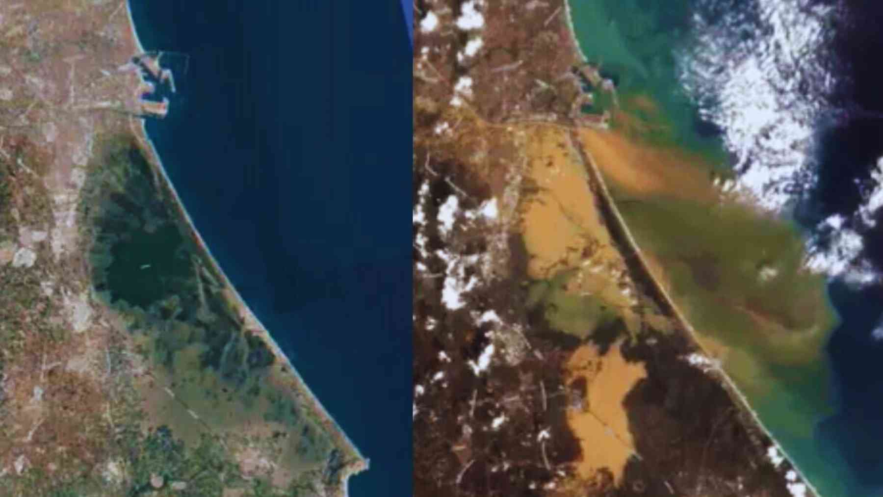 Antes y después de la DANA en Valencia. Fuente: NASA.